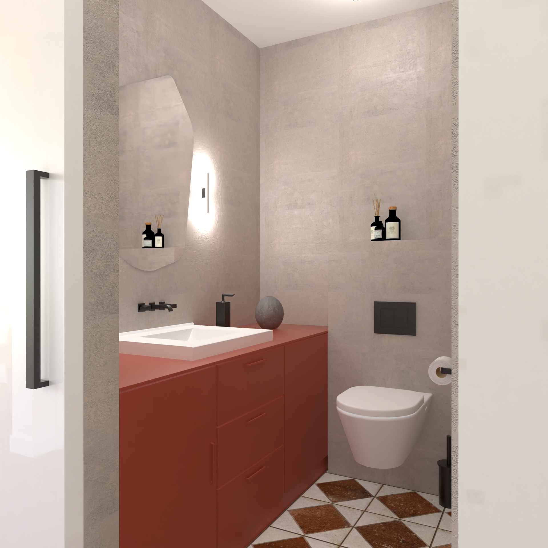 łazienka z akcentem kolorystycznym palonej pomarańczy