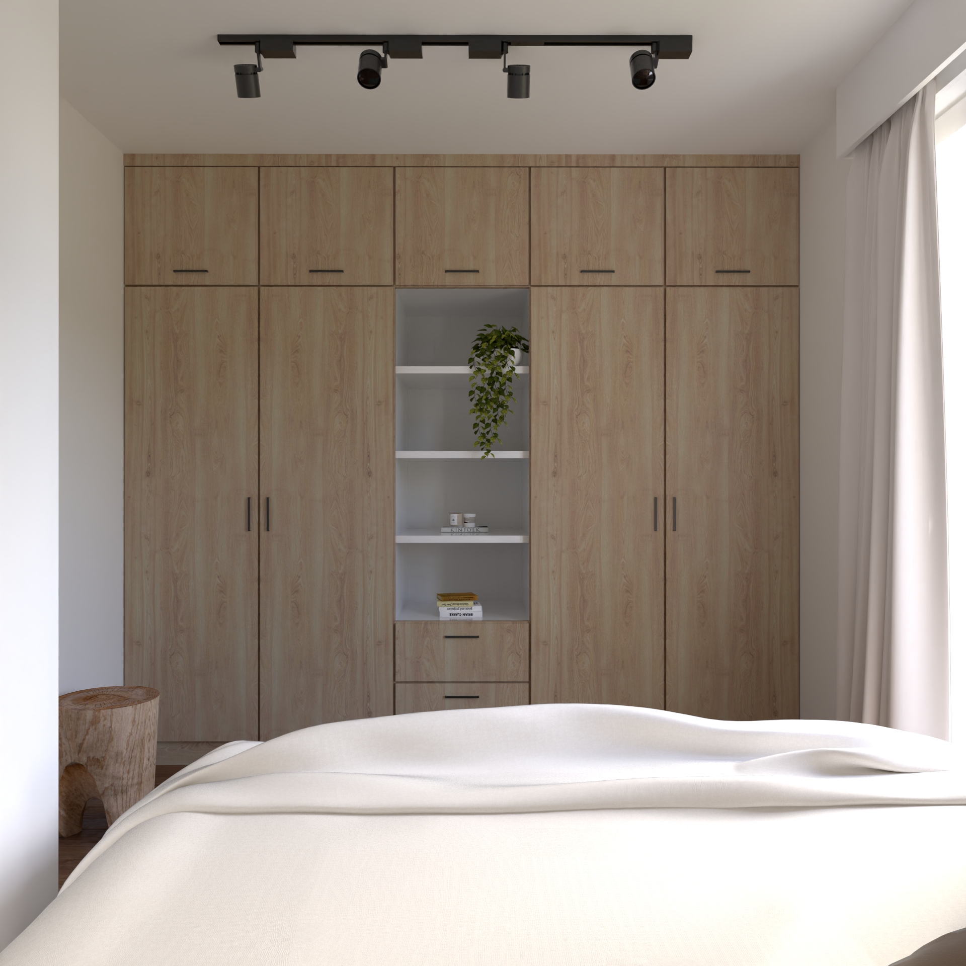 Szafa w zabudowie z drewnianymi frontami – nowoczesny projekt z Nowego Sącza